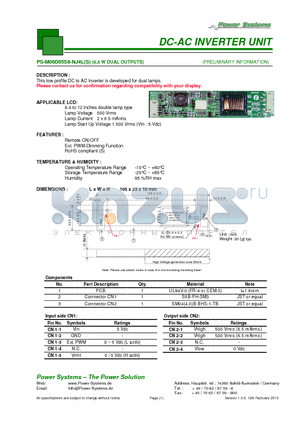 PS-M06D05S6-NJ4L datasheet - DC-AC INVERTER UNIT 6,5 W DUAL OUTPUTS