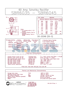 SBR6035 datasheet - 60 Amp Schottky Rectifier
