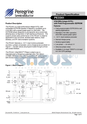 PE3341 datasheet - 2700 MHz Integer-N PLL with Field-Programmable EEPROM Features