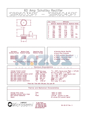 SBR6035PF datasheet - 60 Amp Schottky Rectifier