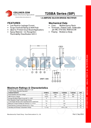 T2SBA40 datasheet - 1.5-AMPERE SILICON BRIDGE RECTIFIER