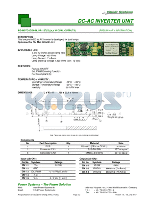 PS-M07D12S4-NJ5R-137 datasheet - DC-AC INVERTER UNIT 6,5 W DUAL OUTPUTS