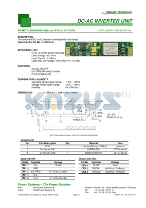 PS-M07D12S4-NJ5R-137S datasheet - DC-AC INVERTER UNIT 6,5 W DUAL OUTPUTS