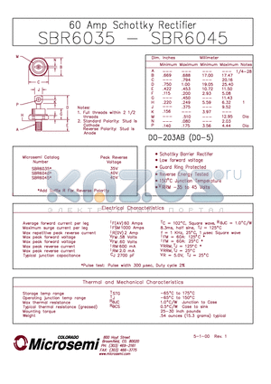 SBR6040 datasheet - 60 Amp Schottky Rectifier