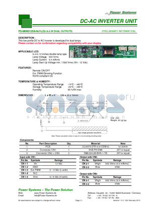 PS-M06D12S6-NJ1LS datasheet - DC-AC INVERTER UNIT 6,5 W DUAL OUTPUTS
