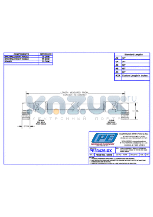 PE33426 datasheet - CABLE ASSEMBLY RG6A/U 75 OHM BNC MALE RIGHT ANGLE TO 75 OHM BNC MALE RIGHT ANGLE