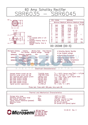 SBR6045 datasheet - 60 AMP SCHOTTKY RECTIFIER