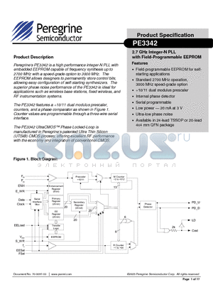 PE3342-EK datasheet - 2.7 GHz Integer-N PLL with Field-Programmable EEPROM Features