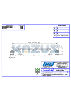 PE33434LF datasheet - CABLE ASSEMBLY R7187A/U 75 OHM BNC MALE RIGHT ANGLE TO 75 OHM BNC MALE RIGHT ANGLE(LEAD FREE)