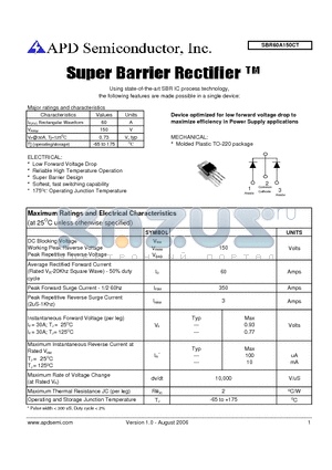 SBR60A150CT datasheet - Super barrier rectifier