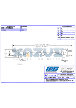 PE33446 datasheet - CABLE ASSEMBLY RG142B/U DOUBLE BANANA PLUG TO DOUBLE BANANA PLUG