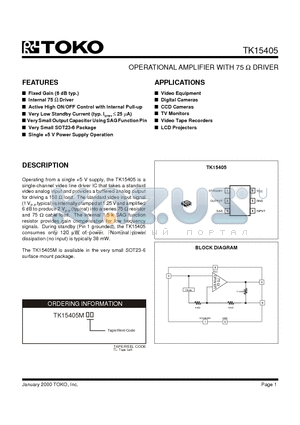 TK15405MTL datasheet - OPERATIONAL AMPLIFIER WITH 75 OHM DRIVER