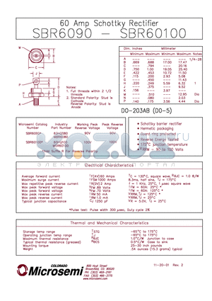 SBR6090 datasheet - 60 AMP SCHOTTKY RECTIFIER