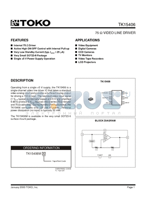 TK15406MTL/406 datasheet - 75 OHM VIDEO LINE DRIVER