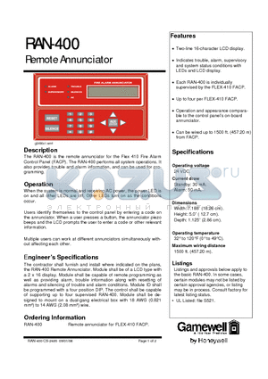 RAN-400 datasheet - Remote Annunciator