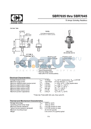 SBR7045 datasheet - 70 Amps Schottky Rectifiers