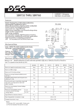 SBR735 datasheet - CURRENT 7.5.AMPERES VOLTAGE 35 TO 60 VOLTS