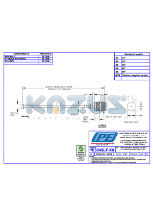 PE3345LF datasheet - CABLE ASSEMBLY RG142B/U SMA MALE TO N FEMALE BULKHEAD(LEAD FREE)