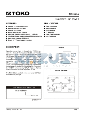 TK15409M datasheet - 75 OHM VIDEO LINE DRIVER