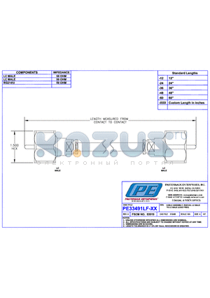 PE33491LF datasheet - CABLE ASSEMBLY RG214/U LC MALE TO LC MALE