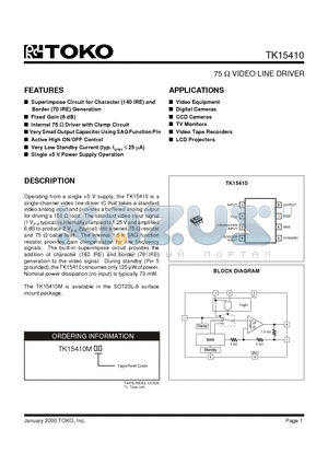 TK15410M datasheet - 75 OHM VIDEO LINE DRIVER