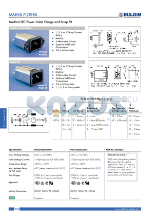 PS00 datasheet - Medical IEC Power Inlets Flange and Snap Fit