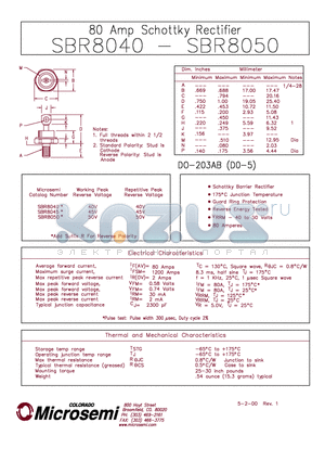 SBR8050 datasheet - 80 Amp Schottky Rectifier