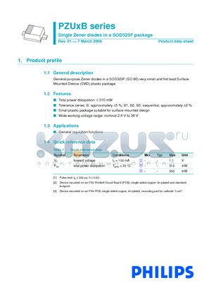 PZUXB datasheet - Single Zener diodes in a SOD323F package
