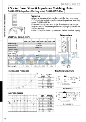 P-0941-006 datasheet - 2 Socket Base Filters & Impedance Matching Units