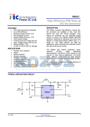 PS0021 datasheet - High Efficiency PFM Step-up DC/DC Converter