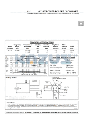 P-111 datasheet - 0`/180`POWER DIVIDER / COMBINER