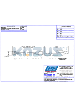 PE33554 datasheet - CABLE ASSEMBLY RG59B/U-BLACK BNC MALE TO STANDARD STACKING BANANA