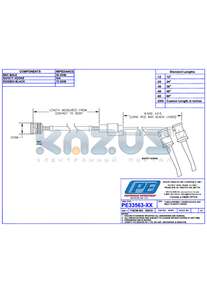 PE33563 datasheet - CABLE ASSEMBLY RG59B/U-BLACK BNC MALE TO SAFETY HOOKS