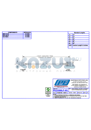 PE33586LF datasheet - CABLE ASSEMBLY RG179B/U 75 OHM SMC PLUG TO 75 OHM BNC MALE