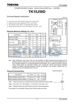 TK15J50D datasheet - Switching Regulator Applications