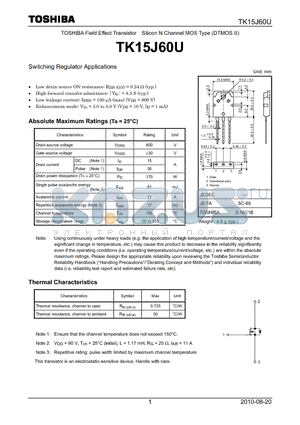 TK15J60U datasheet - Switching Regulator Applications