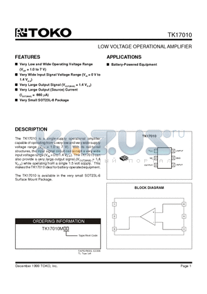 TK17010M datasheet - LOW VOLTAGE OPERATIONAL AMPLIFIER