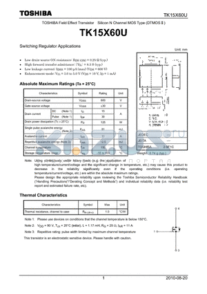 TK15X60U datasheet - Switching Regulator Applications