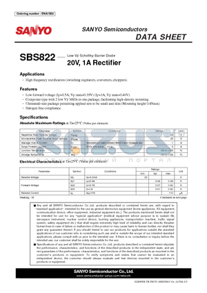 SBS822 datasheet - 20V, 1A Rectifi er