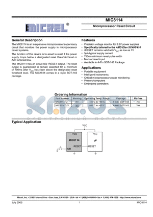 MIC8114TUY datasheet - Microprocessor Reset Circuit