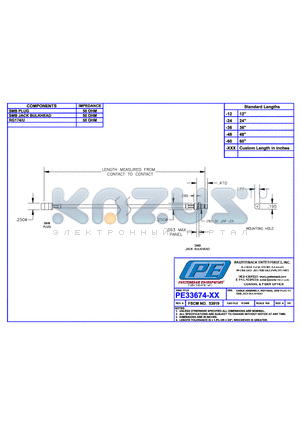 PE33674 datasheet - CABLE ASSEMBLY RG174A/U SMB PLUG TO SMB JACK BULKHEAD