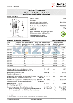 SBT10100 datasheet - Schottky Barrier Rectifiers - Single Diode