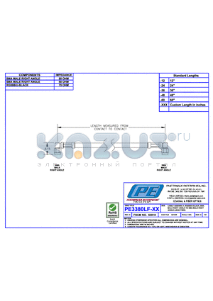 PE3380LF datasheet - CABLE ASSEMBLY RG59/U-BLACK SMA MALE RIGHT ANGLE TO SMA MALE RIGHT ANGLE (LEAD FREE)