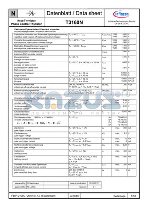 T3160N datasheet - Netz-Thyristor Phase Control Thyristor