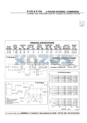 P-154 datasheet - 0 POWER DIVIDERS / COMBINERS