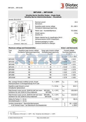 SBT1050 datasheet - Schottky Barrier Rectifier Diodes . Single Diode