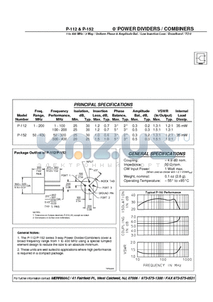 P-152 datasheet - 0 POWER DIVIDERS / COMBINERS