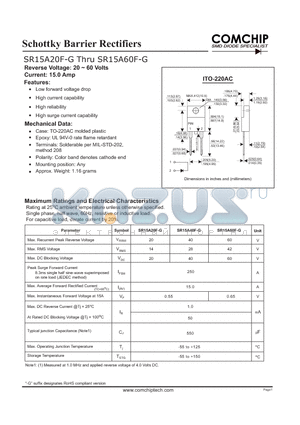 SR15A60F-G datasheet - Schottky Barrier Rectifiers