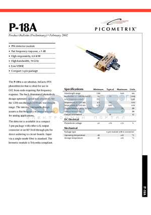 P-18A3K datasheet - An ultrafast, InGaAs PIN photodetector