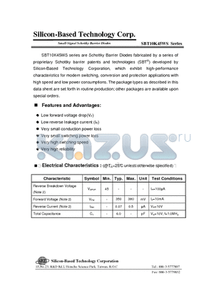 SBT10K45WS datasheet - Small-Signal Schottky Barrier Diodes